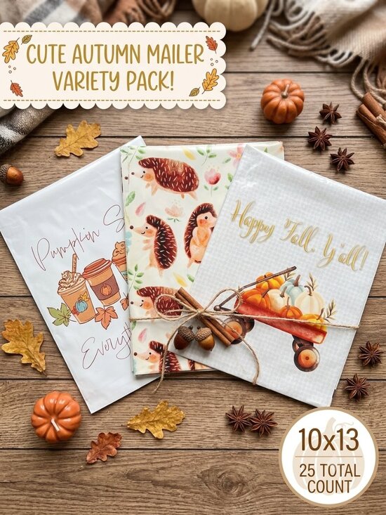 Other - Fall Autumn Poly Mailer Variety Pack 10x13 Pumpkin Spice Happy Fall Hedgehogs